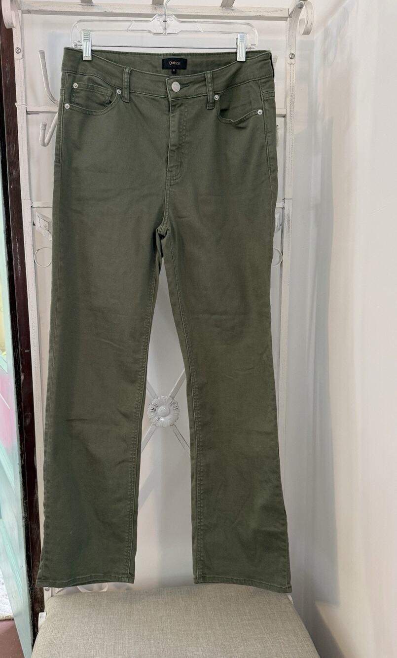 Quince Women's Bella Stretch Straight Leg Jeans Olive Green Cotton Sz 31